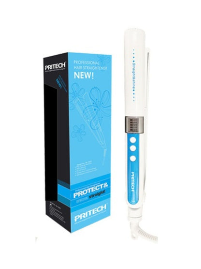 Blue Trendsi adjustable temperature hair straightener with European plug, featuring sleek design and ceramic plates for smooth styling.