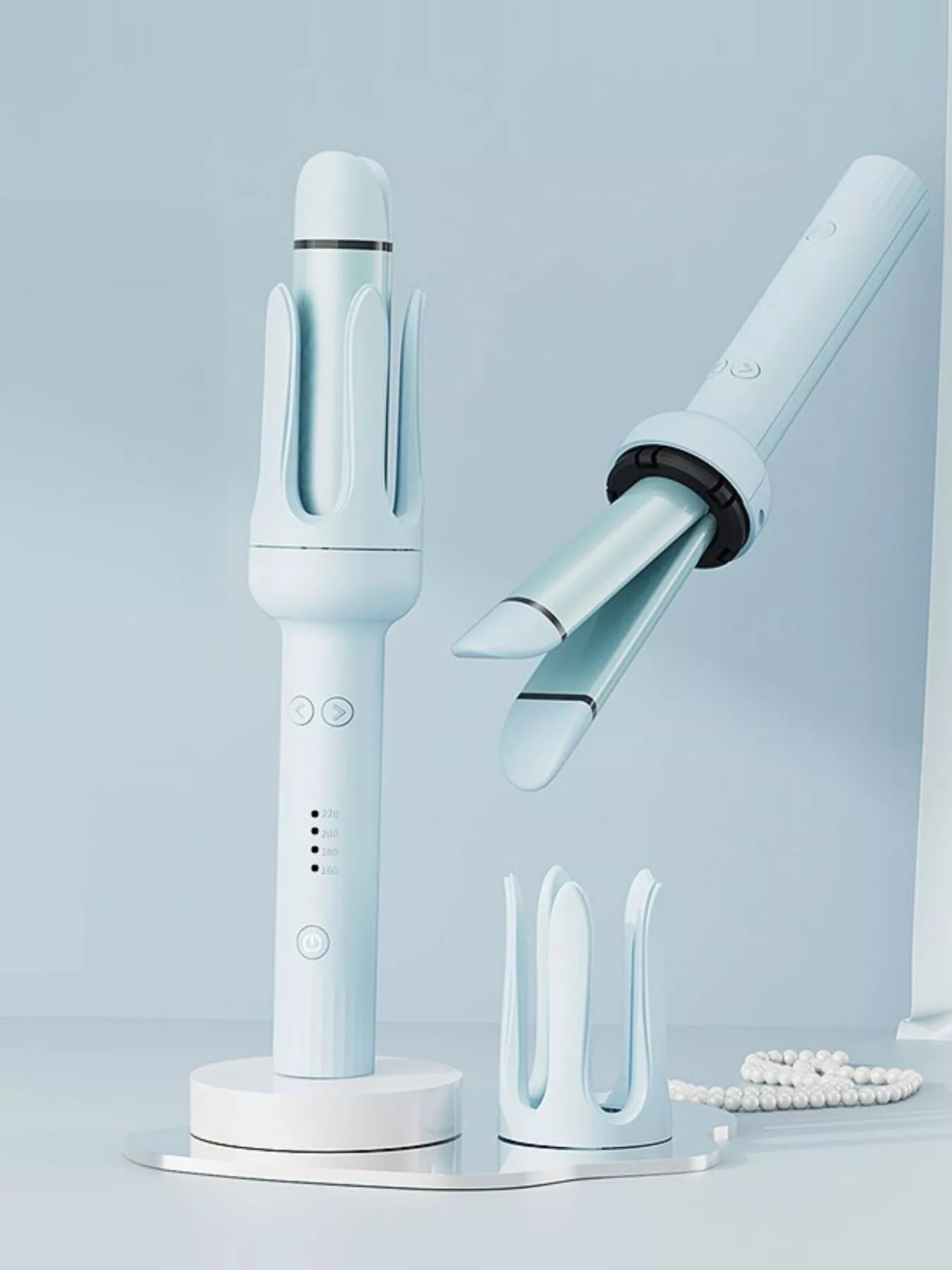 Trendsi automatic rotating ceramic hair curling iron with blue European plug for effortless, even curls.