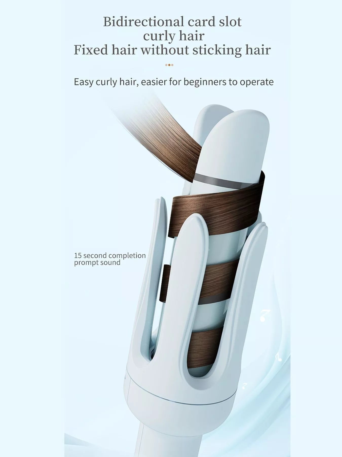 Blue automatic rotating ceramic hair curling iron by Trendsi with European plug, designed for easy, even curls.