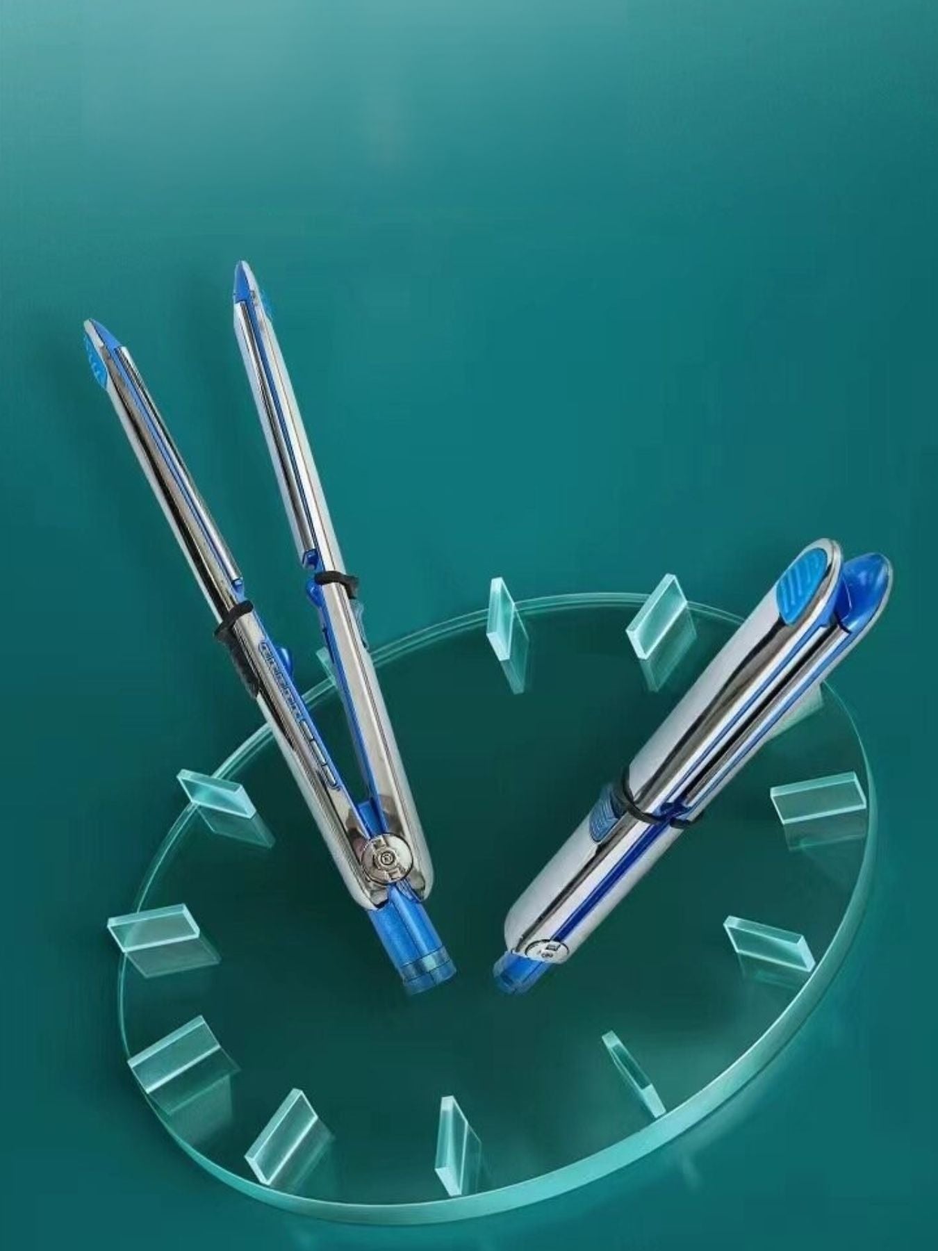 Blue Trendsi fast heating hair straightener with European plug, sleek design, and ceramic plates for smooth styling.