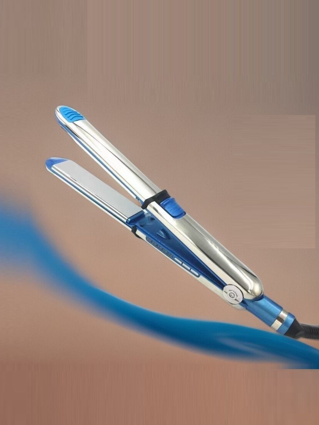 Blue Trendsi fast heating hair straightener with European plug, sleek design, and ceramic plates for smooth, straight hair.