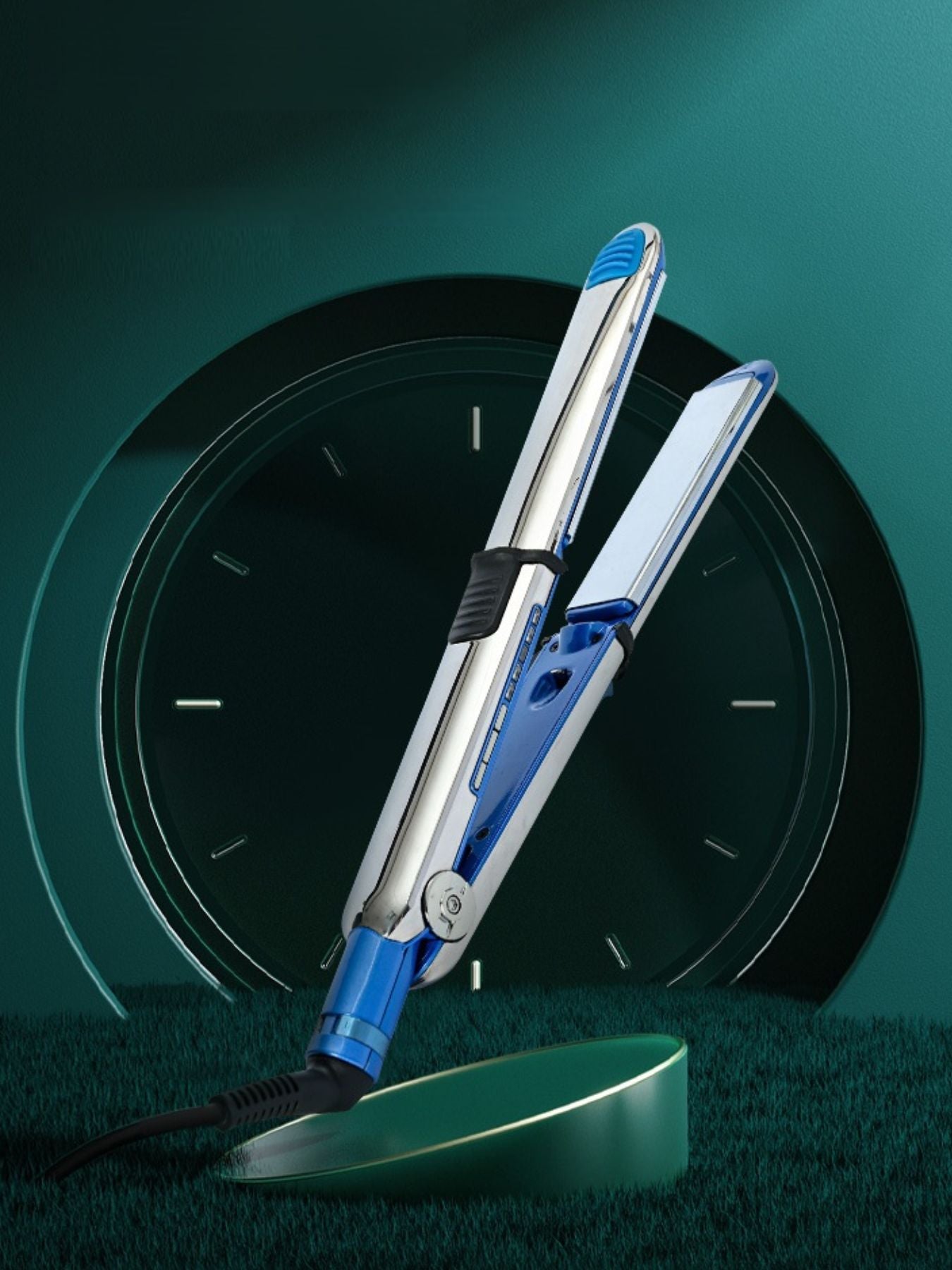 Blue Trendsi fast heating hair straightener with European plug, sleek design, and ceramic plates for smooth styling.