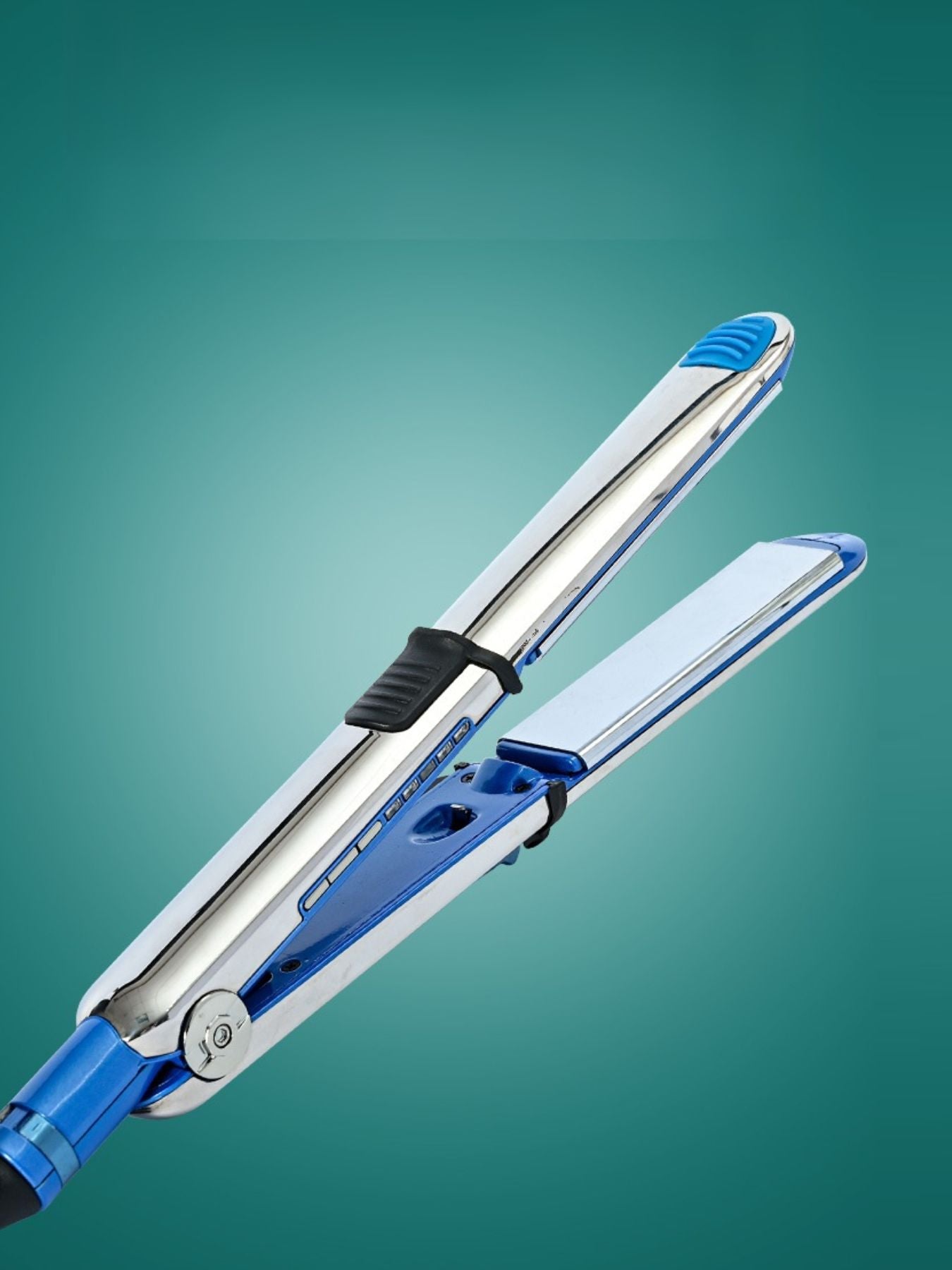 Blue Trendsi fast heating hair straightener with European plug, sleek design, and ceramic plates for smooth, shiny hair.