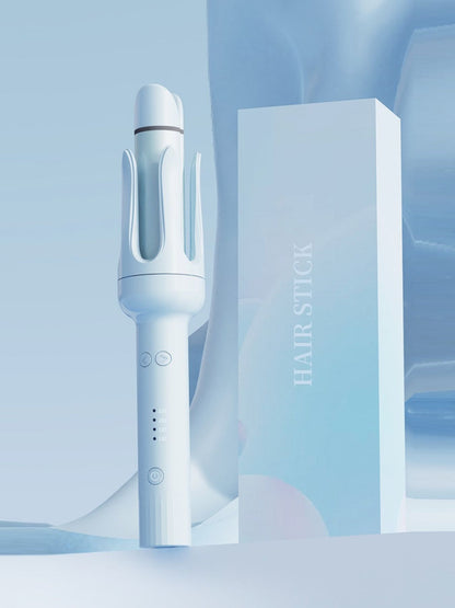Blue Trendsi rotating ceramic hair curling iron with European plug, showcasing its barrel and ergonomic handle.
