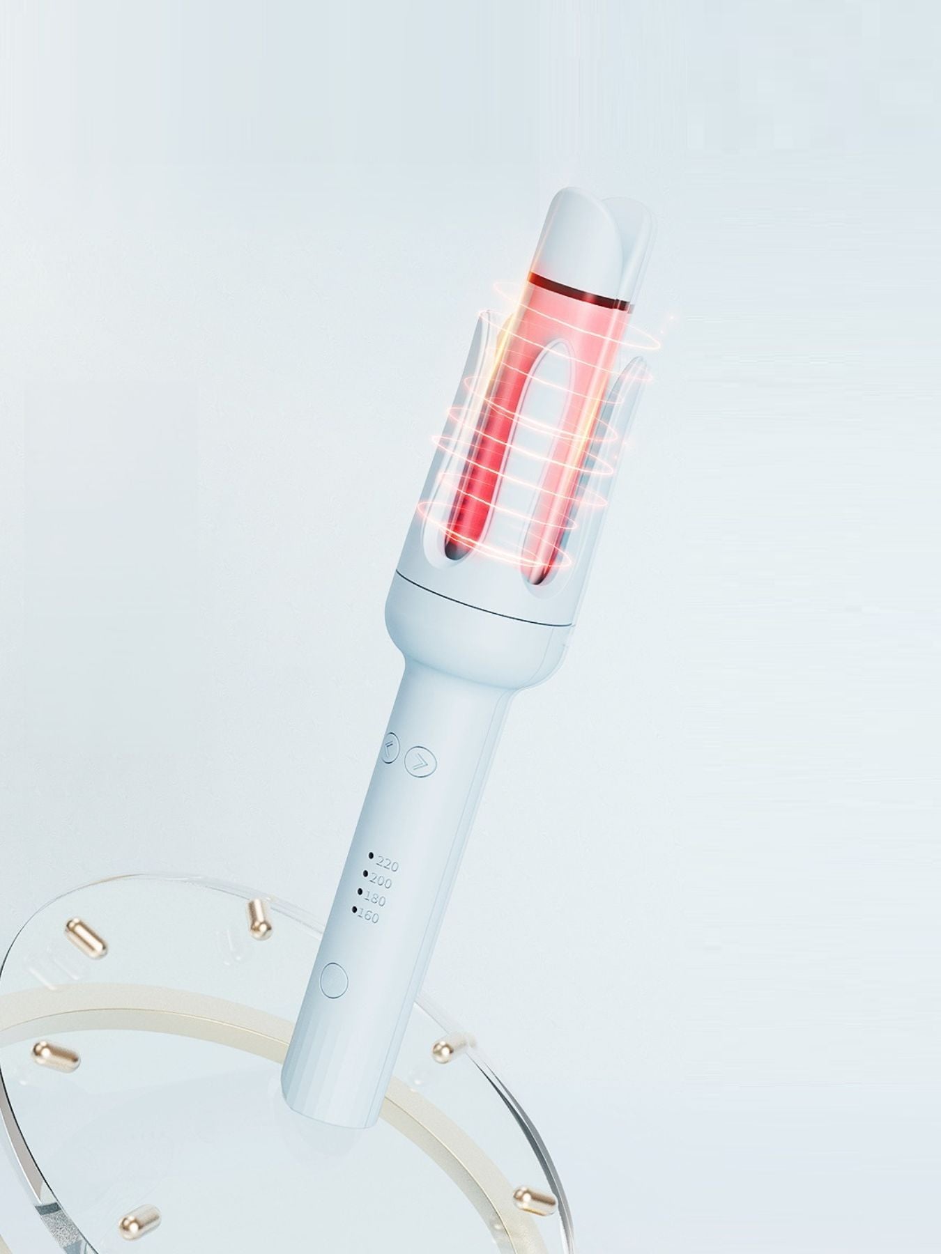Blue Trendsi rotating ceramic hair curling iron with European plug, showcasing its ergonomic design and ceramic barrel for styling.