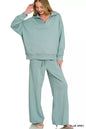 Blue-grey Zenana scuba collared pullover and center seam pants set, stylish activewear from Trendsi.