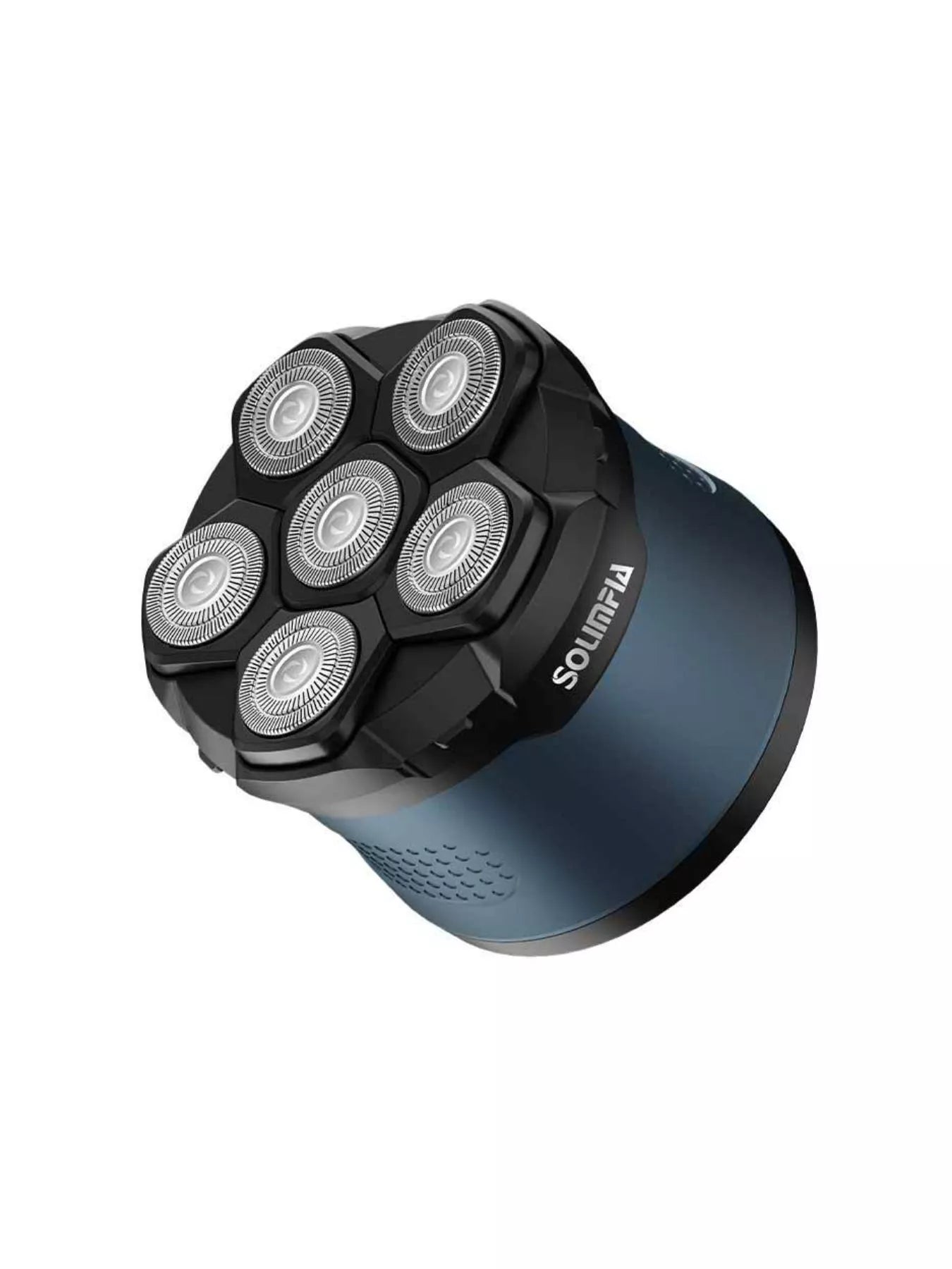 Blue 6-blade rechargeable head shaver from Trendsi with ergonomic design and adjustable head for smooth, close shaving.
