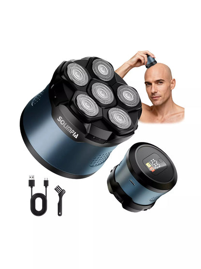 Blue 6-blade rechargeable head shaver by Trendsi with ergonomic handle and sleek design for smooth head grooming.