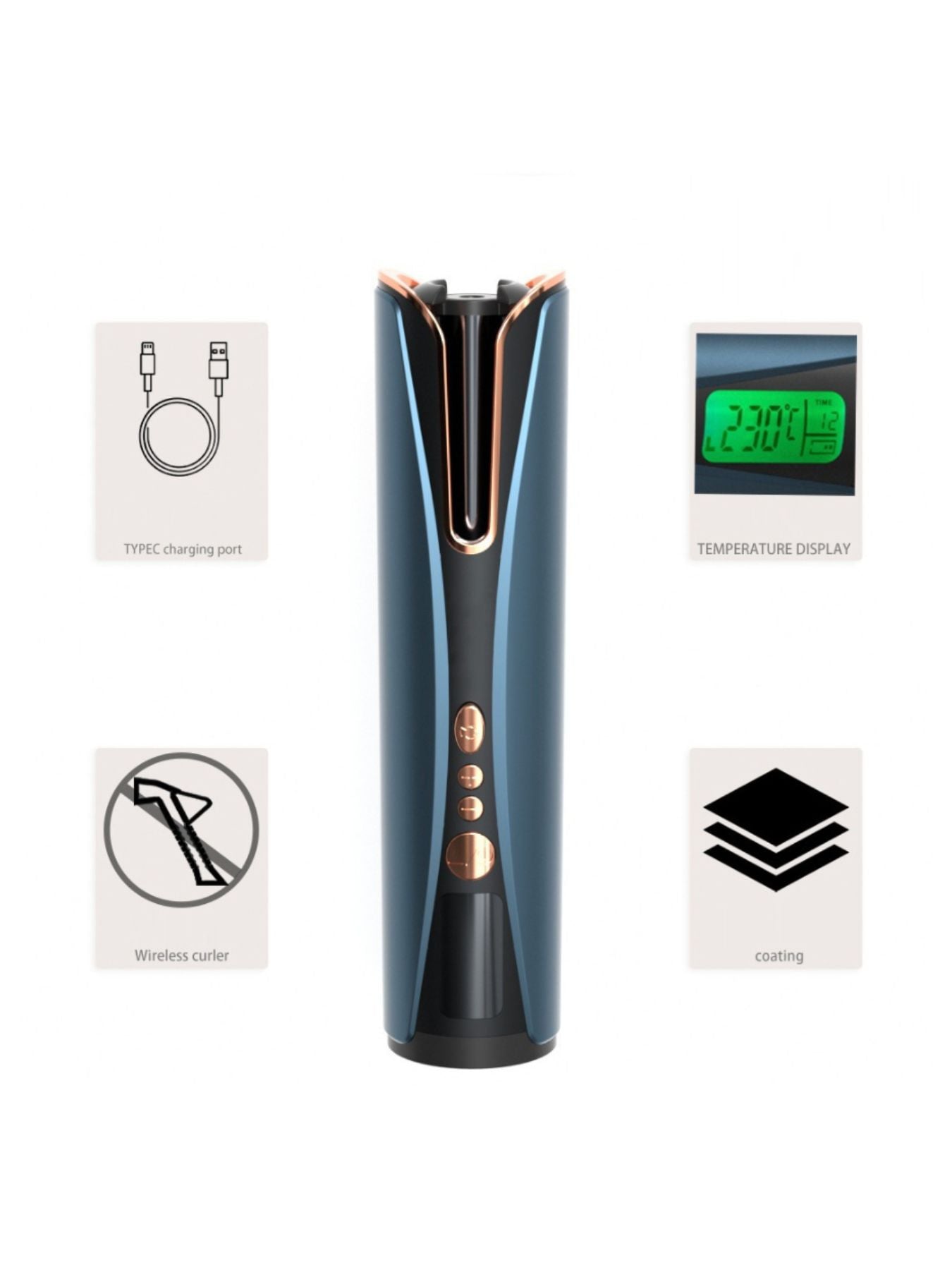 Blue automatic hair curling iron by Trendsi with a sleek design for easy curling and styling.