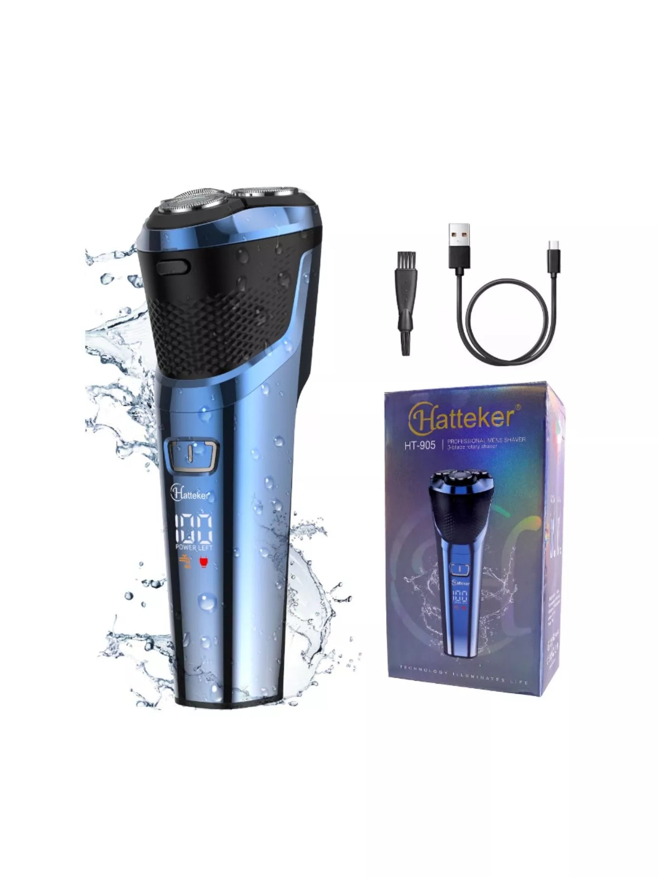 Blue Trendsi cordless rotary shaver with ergonomic handle and rotating blades, ideal for close, comfortable grooming.