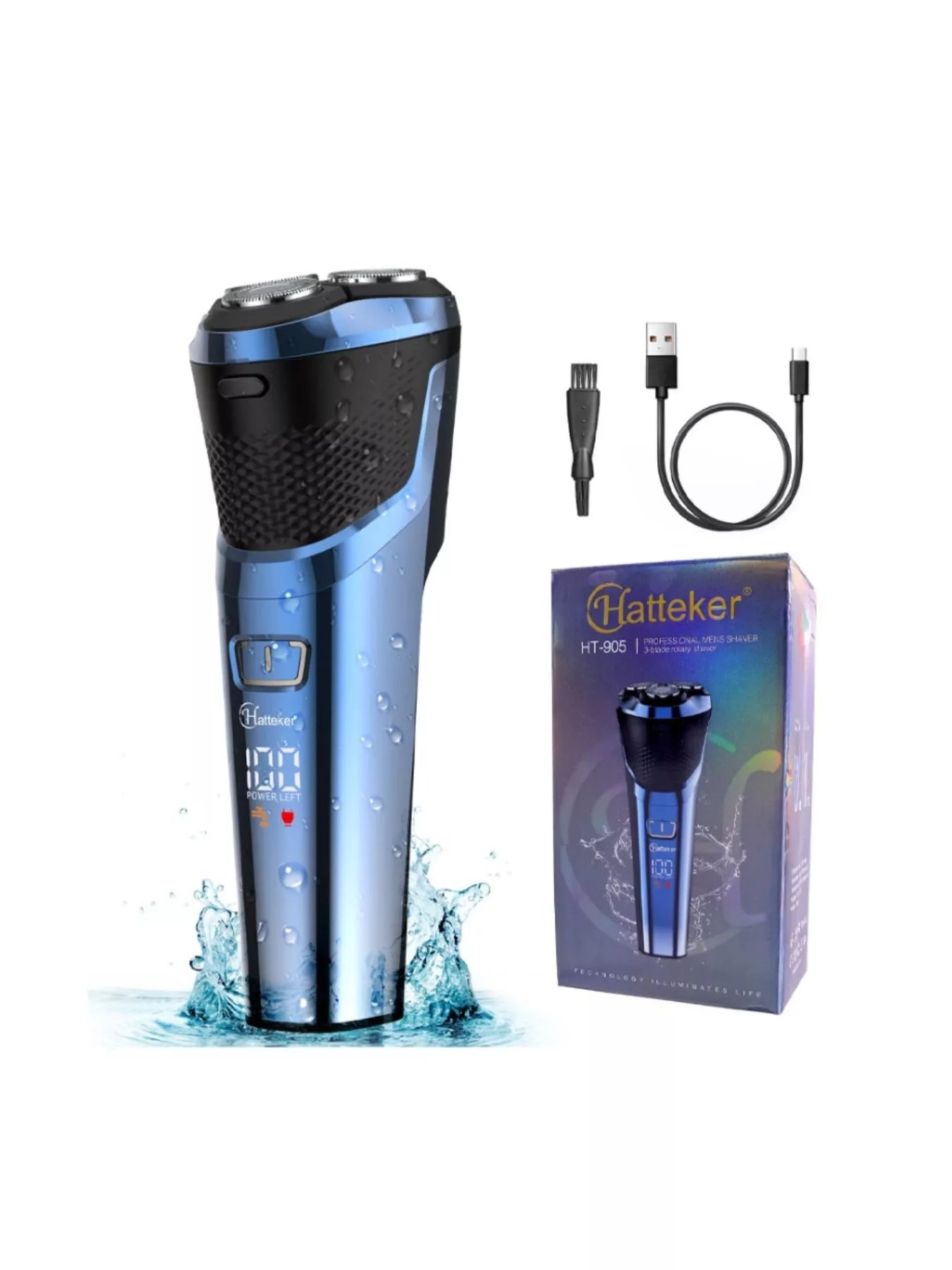 Blue Trendsi cordless rotary shaver with three rotary blades and ergonomic handle for smooth, close shaving.