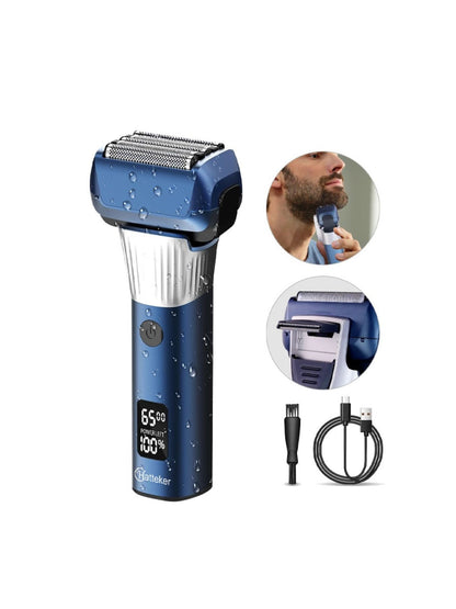 Blue electric foil shaver with LED display and ergonomic design from Trendsi, ideal for a close, comfortable shave.