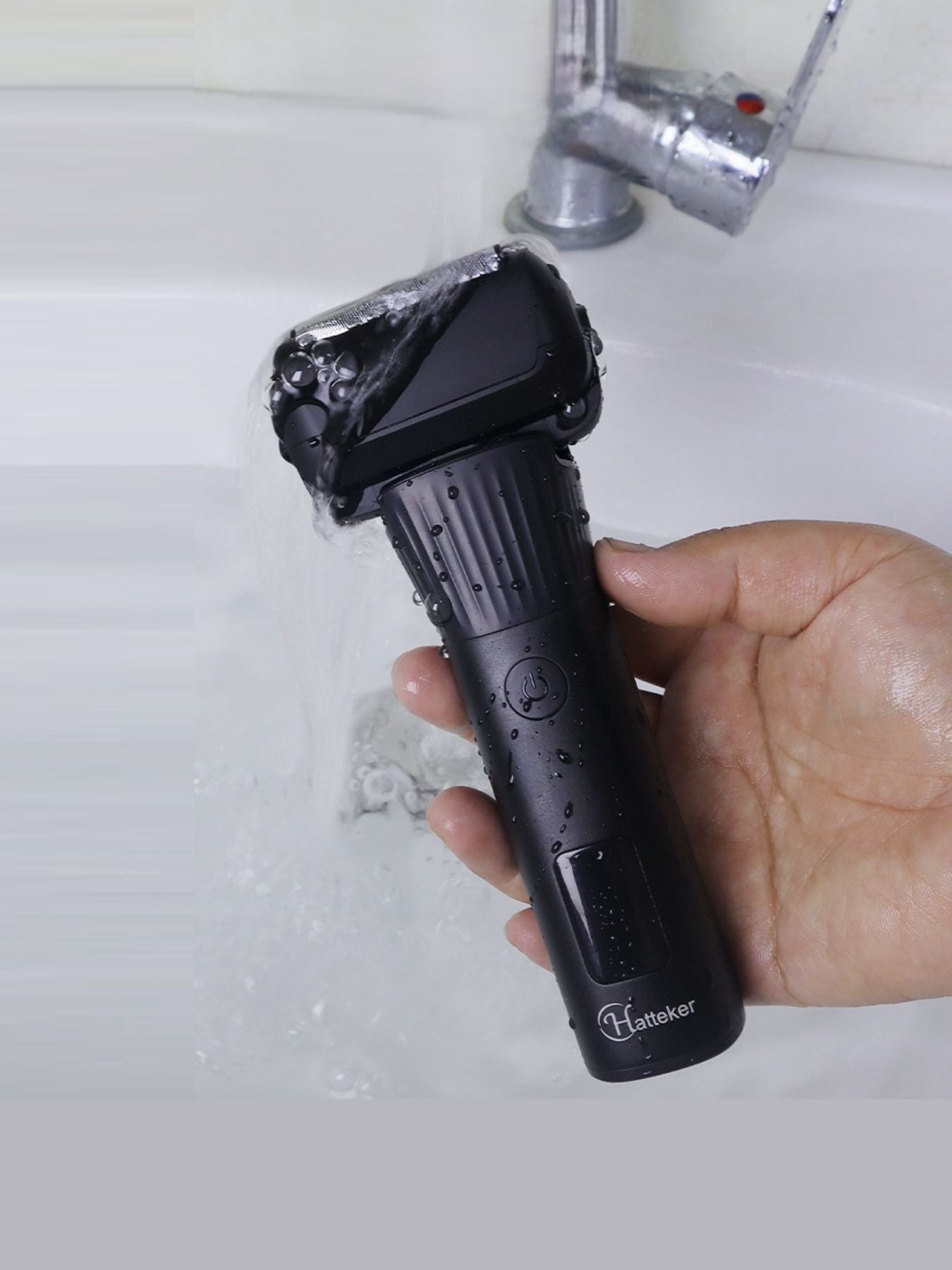 Blue electric foil shaver with LED display by Trendsi, featuring a sleek design and adjustable foil for close shaving.