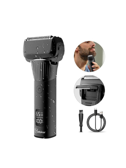 Blue electric foil shaver with LED display from Trendsi, showing the sleek design and foil head for close shaving.