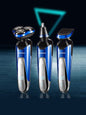 Blue 3-in-1 electric rotary shaver by Trendsi with multiple rotary blades and ergonomic handle for a close, versatile shave.