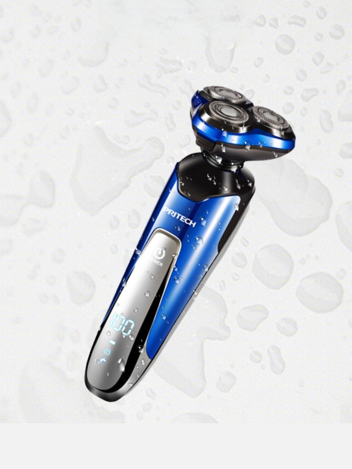 Blue 3-in-1 electric rotary shaver by Trendsi with multiple shaving heads for versatile grooming.
