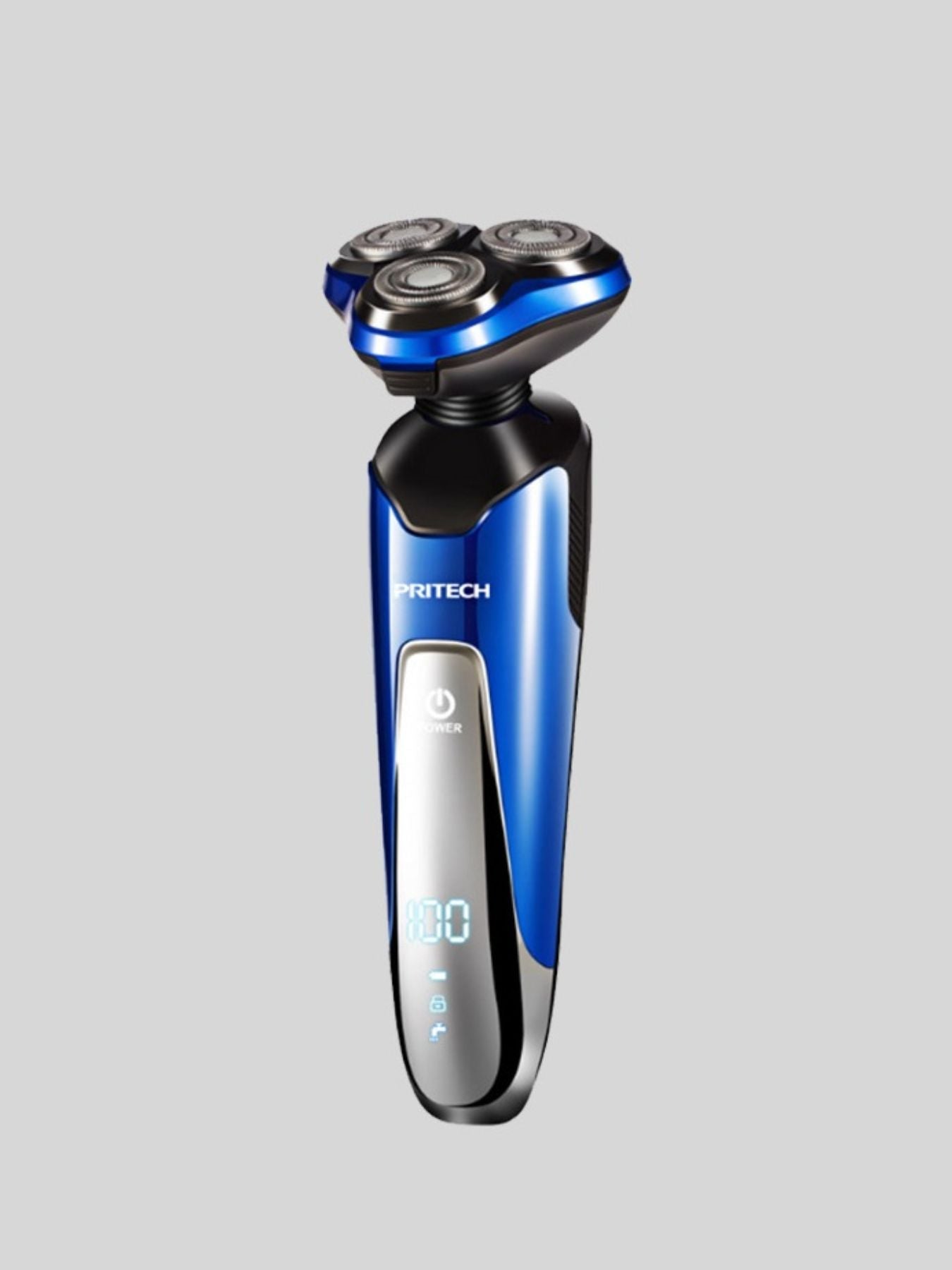 Blue Trendsi 3-in-1 electric rotary shaver with multiple attachments for versatile grooming and close shave.