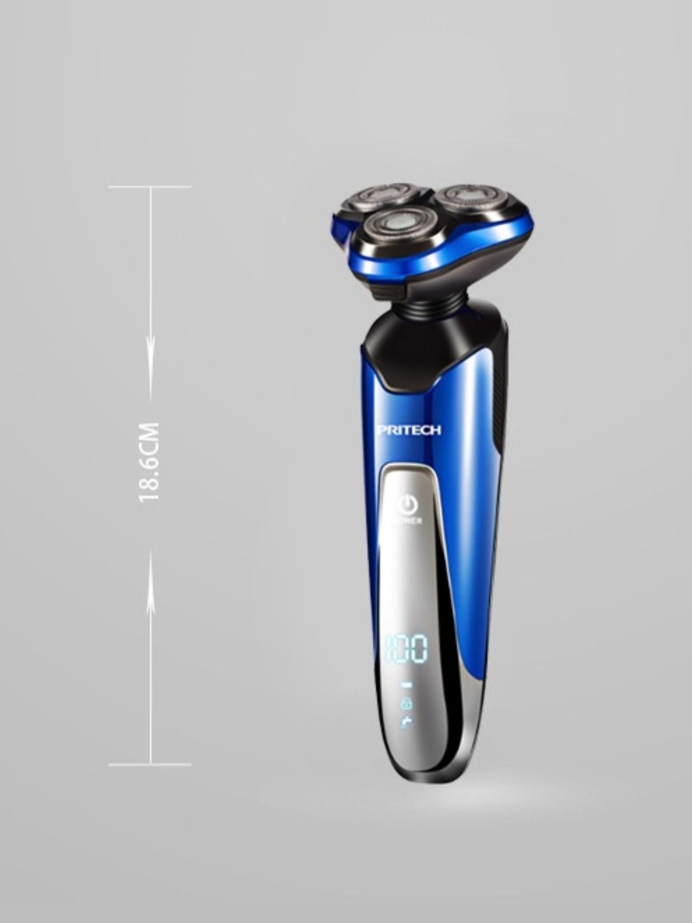 Blue Trendsi 3-in-1 electric rotary shaver with multiple attachments, designed for versatile grooming and a close shave.