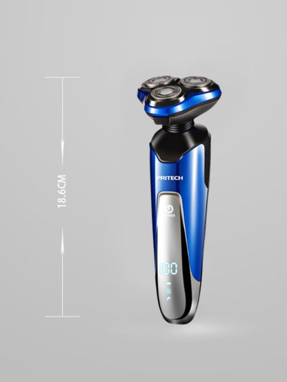Blue Trendsi 3-in-1 electric rotary shaver with multiple attachments, designed for versatile grooming and a close shave.
