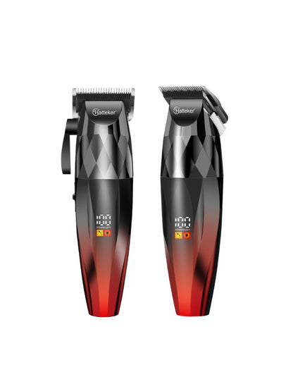 Blue cordless hair clipper with LED display by Trendsi, showing adjustable blade settings and ergonomic design.