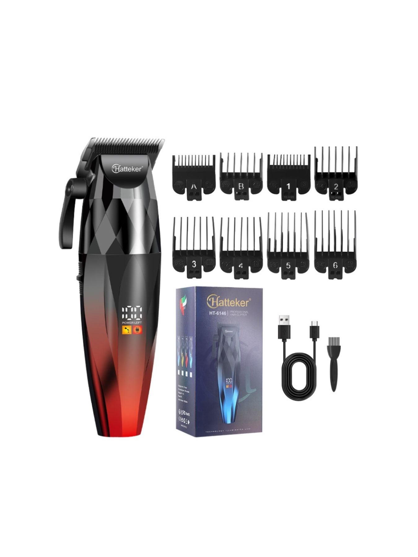 Blue cordless hair clipper from Trendsi with LED display, featuring adjustable blades and ergonomic design.