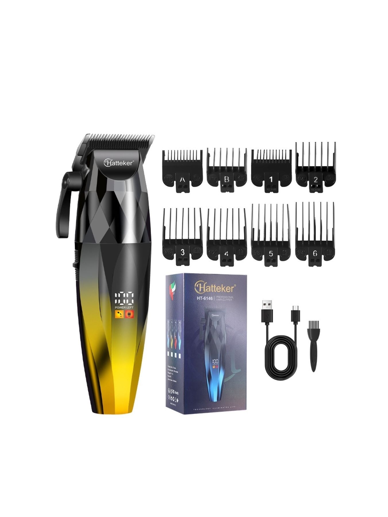 Blue cordless hair clipper with LED display and ergonomic design, ideal for precise home or professional grooming.