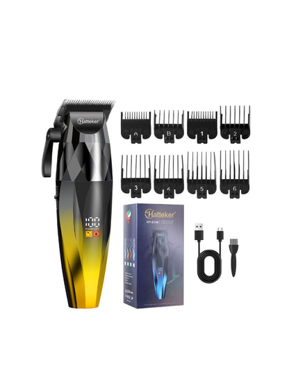 Blue cordless hair clipper with LED display and ergonomic design, ideal for precise home or professional grooming.