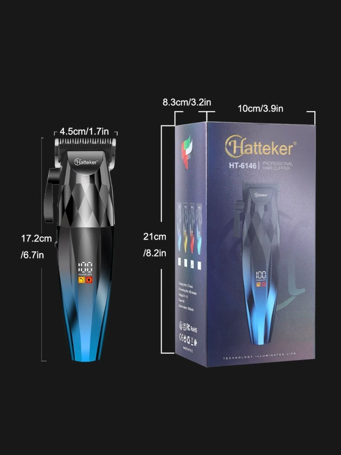 Blue cordless hair clipper with LED display from Trendsi, showing adjustable blades and ergonomic design.