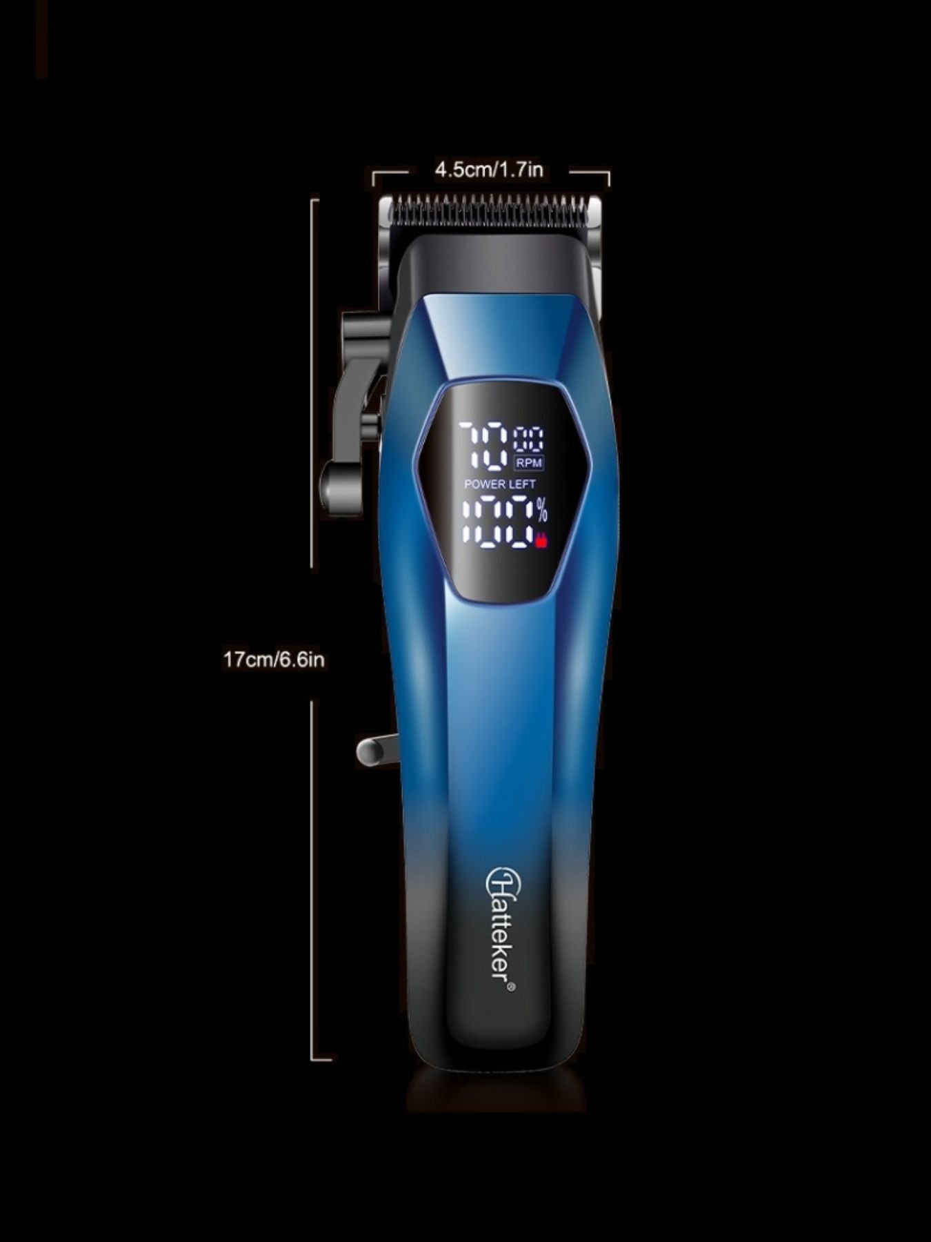 Blue cordless hair clipper with LED display from Trendsi, featuring adjustable blades and ergonomic design for easy grooming.