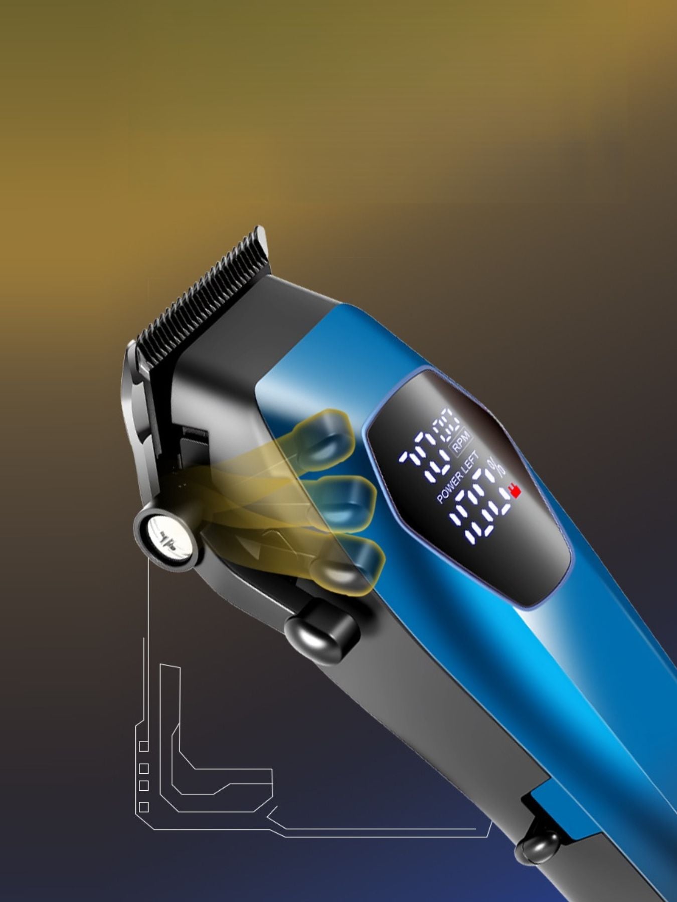Blue cordless hair clipper with LED display from Trendsi, featuring adjustable blade settings and ergonomic design.