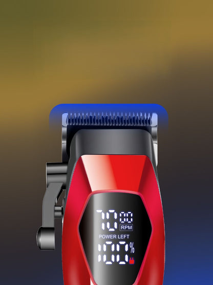 Blue cordless hair clipper with LED display from Trendsi, showing adjustable blades and ergonomic design.