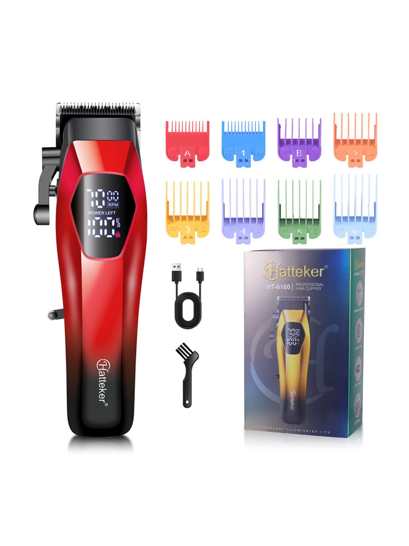 Blue cordless hair clipper with LED display and ergonomic design, ideal for precise hair trimming and styling.