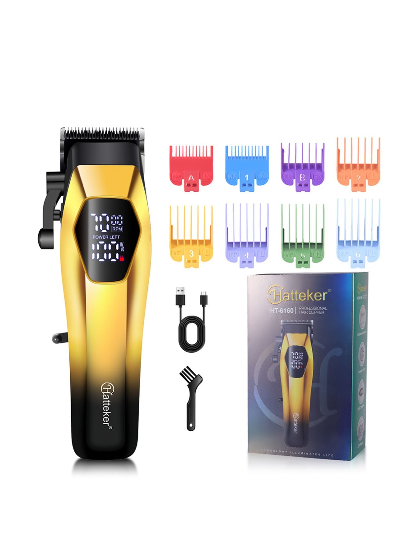 Blue cordless hair clipper with LED display and ergonomic design, featuring adjustable blades for precise hair cutting.