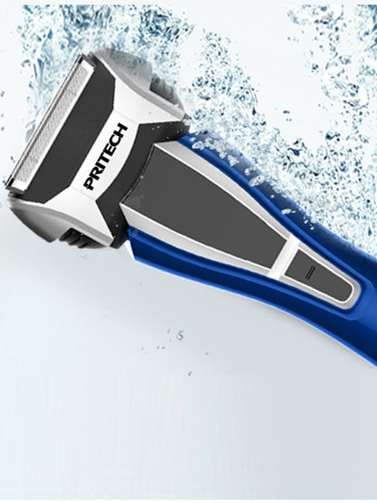 Blue rechargeable electric shaver by Trendsi with a sleek design and adjustable head for close, comfortable grooming.