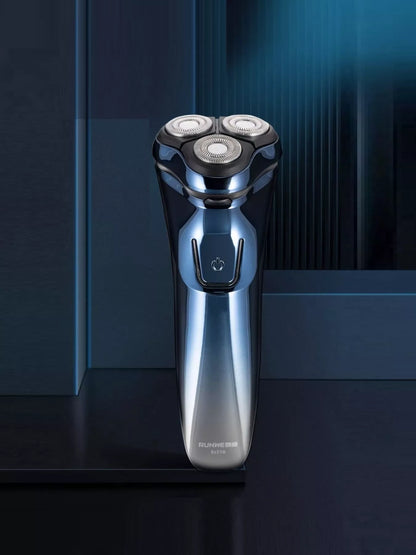 Blue waterproof rotary electric shaver by Trendsi with a sleek design, ideal for smooth, close shaving in wet or dry conditions.