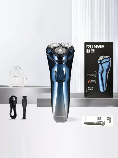 Blue waterproof rotary electric shaver by Trendsi with a sleek design and multiple shaving heads for a close, comfortable shave.