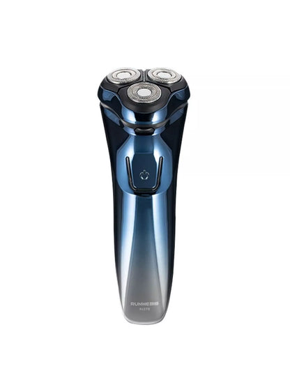 Blue waterproof rotary electric shaver from Trendsi with multiple shaving heads and ergonomic design.