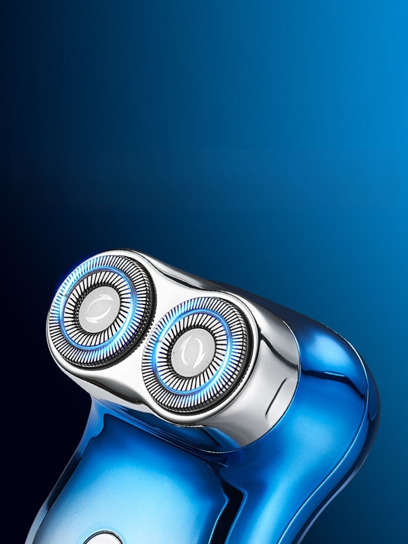 Blue waterproof rotary shaver by Trendsi with a sleek design and multiple rotary blades for close, comfortable shaving.