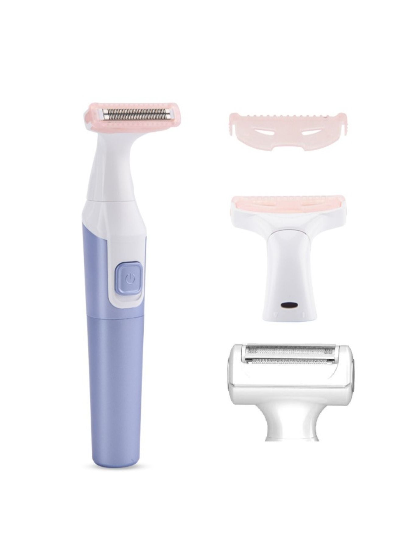 Blue and purple painless hair removal epilator by Trendsi with compact design and multiple hair removal attachments.