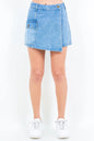 Blue denim American Bazi cargo pocket skort with front and back pockets, casual style, by Trendsi, perfect for everyday wear.