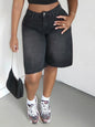 Blue high-waisted wide-leg denim shorts by Trendsi, showing the relaxed fit and stylish design on a model.