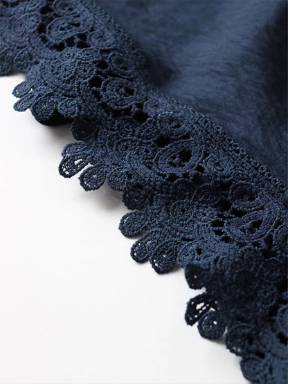 Blue lace trim cami and wide-leg pants set by Trendsi, featuring a stylish, coordinated look with delicate lace details.