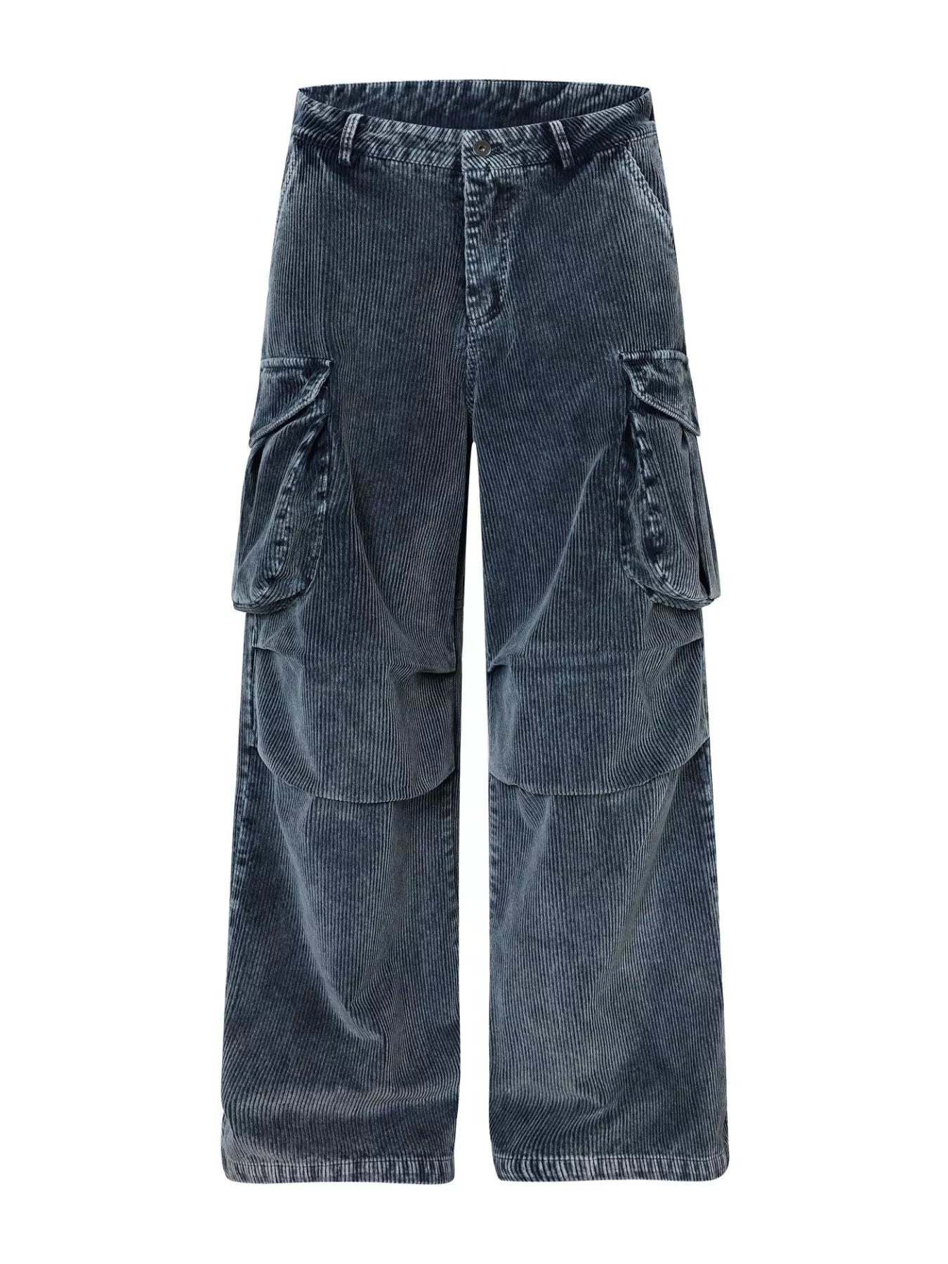 Men's blue corduroy cargo pants by Trendsi with multiple pockets, featuring a comfortable fit and casual style.