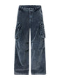 Men's blue corduroy cargo pants by Trendsi with multiple pockets, featuring a comfortable fit and casual style.