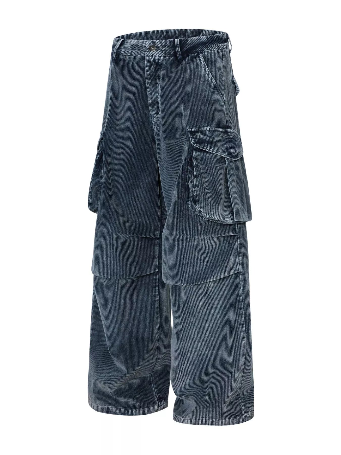 Men's blue corduroy cargo pants with multiple pockets, stylish and comfortable, from Trendsi.
