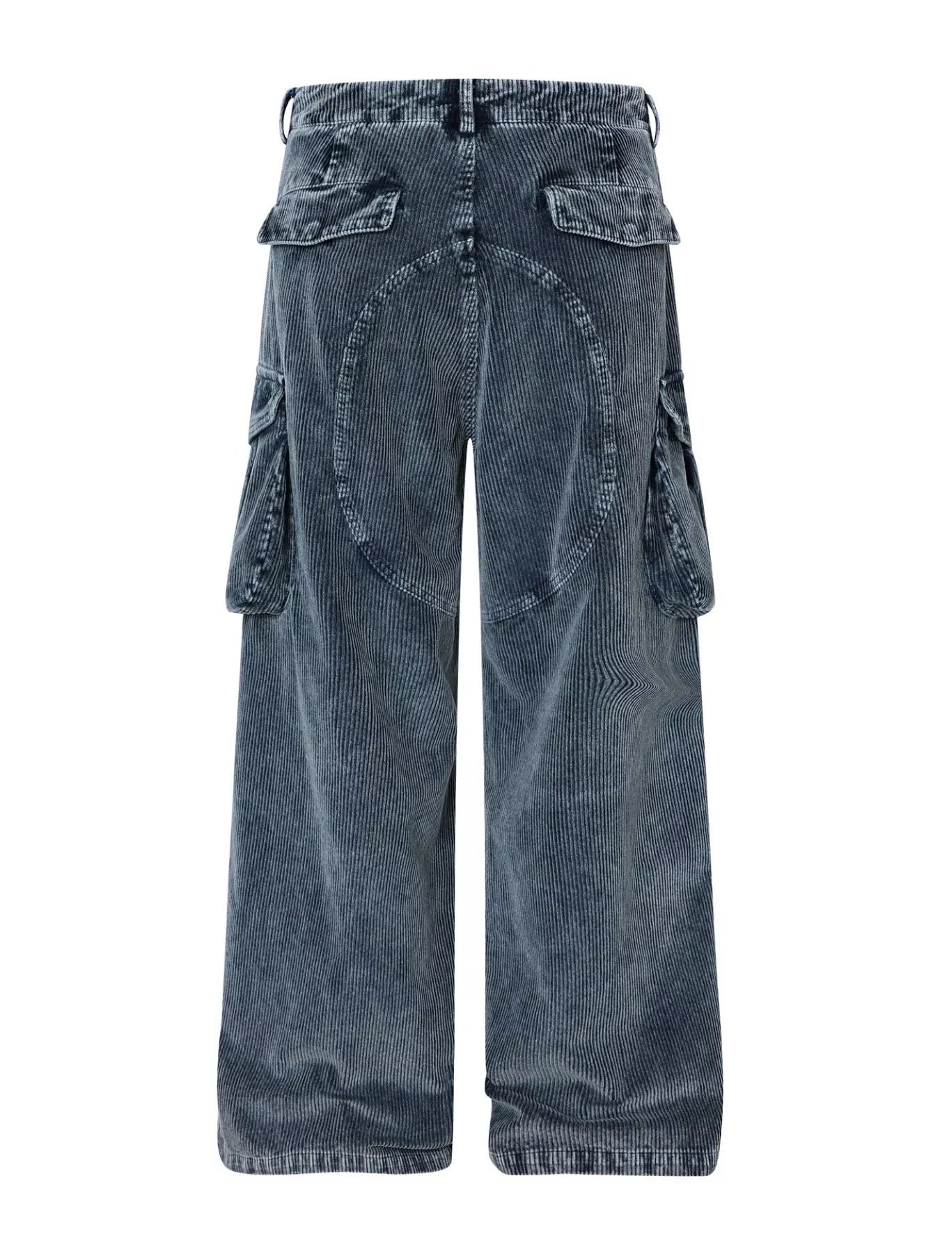 Men's blue corduroy cargo pants with multiple pockets, casual style, from Trendsi, shown on a model.