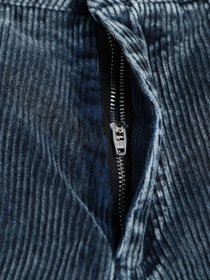 Men's blue corduroy cargo pants with multiple pockets, stylish and comfortable Trendsi men's casual pants.