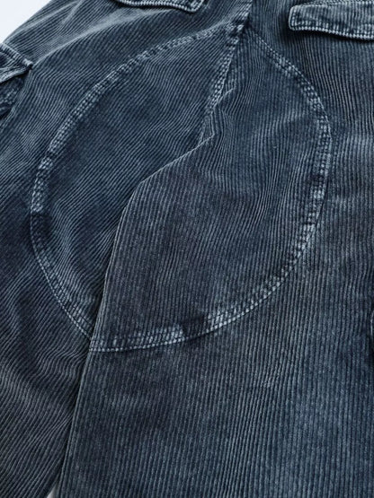 Men's blue corduroy cargo pants with multiple pockets from Trendsi, featuring a relaxed fit and functional design.