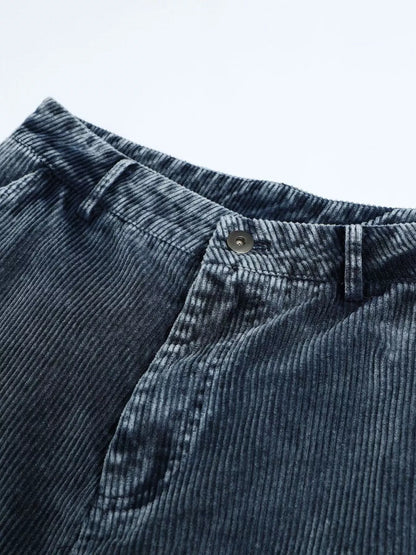 Men's blue corduroy cargo pants with multiple pockets, stylish and comfortable Trendsi men's fashion pants.