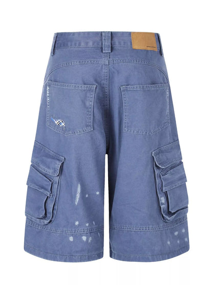 Men's distressed cargo capris in blue by Trendsi, featuring a relaxed fit and multiple cargo pockets for casual style.
